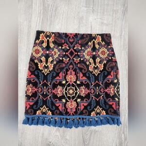 Zara Embroidered Jaquard Tassels Mini Skirt sz S